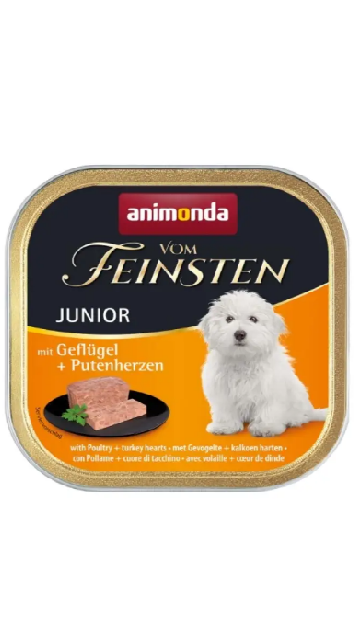 Корм Vom Feinsten Junior консервований для цуценят з птицею та індичими серцями 150г.