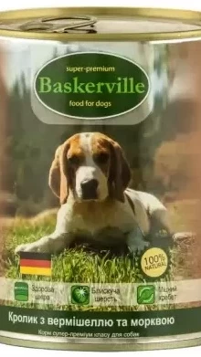 Консерва Баскервіль для собак Кролик,  вермішель і морква 400г 3525
